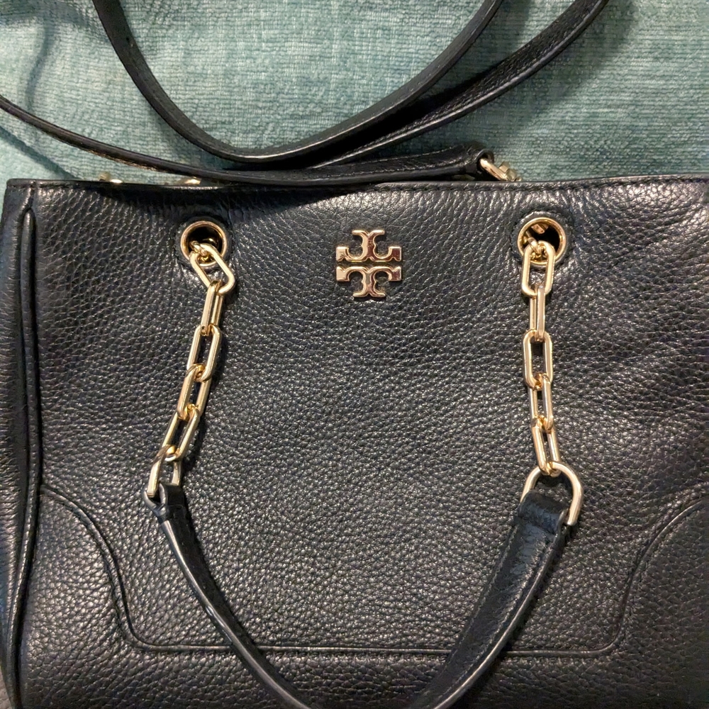 Tory Burch Black and Gold Chain Strap Shoulder Bag